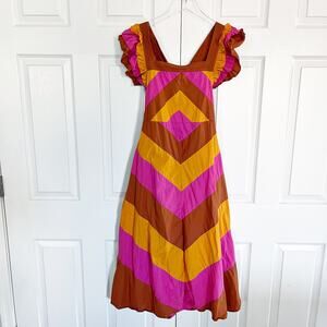 Love The Label Anthropologie Ruffled Colorblocked Midi Dress